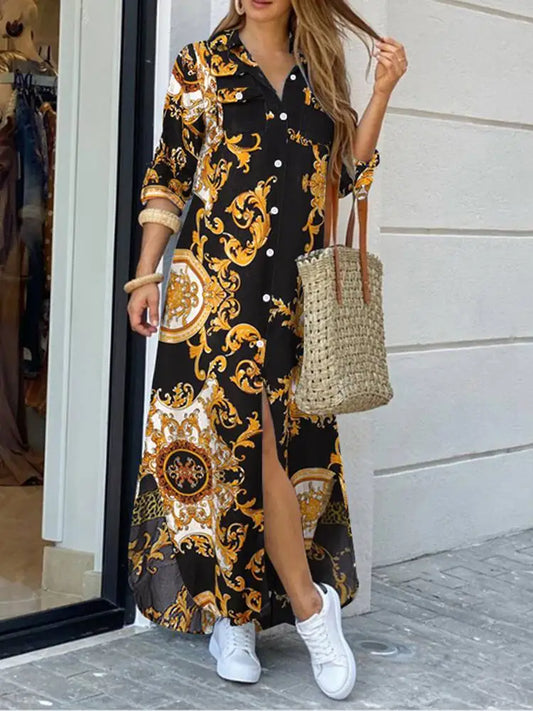 ZANZEA Bohemian Printed Women Shirt Dress 2023 Spring Autumn Long Sleeve Maxi Dresses Casual Lady OL Lapel Oversize Party Robe 7