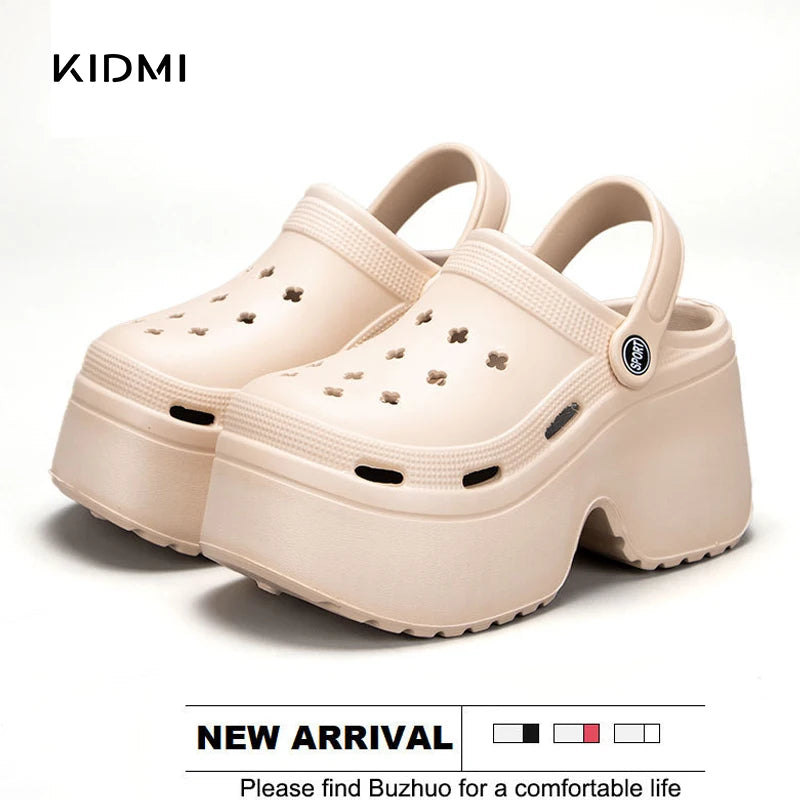 Kidmi Trendy Women's Sandals Women Heels Summer Women Holes Garden Slippers Soft EVA Flat Sandals Casual Platform Beach Slippers