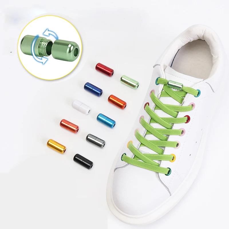 1 Pair No Tie Shoelaces for Sneakers Elastic Flat Shoe Laces Metal Lock Without Ties Quick Tieless Shoelace for Shoes Kids Adult