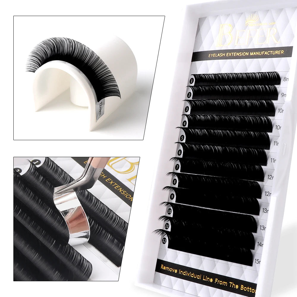 Befer 12 Rows Individual Eyelash Extension C/CC/D Curl Matte Black Classical Lashes Natural Soft Makeup Lash Wholesale Supplies