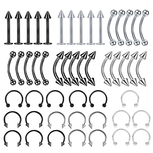 5pc Body Piercing Jewelry Punk Stainless Steel Nose Ear Belly Lip Tongue Ring Captive Bead Eyebrow Bar Piercing Lot Jewelry