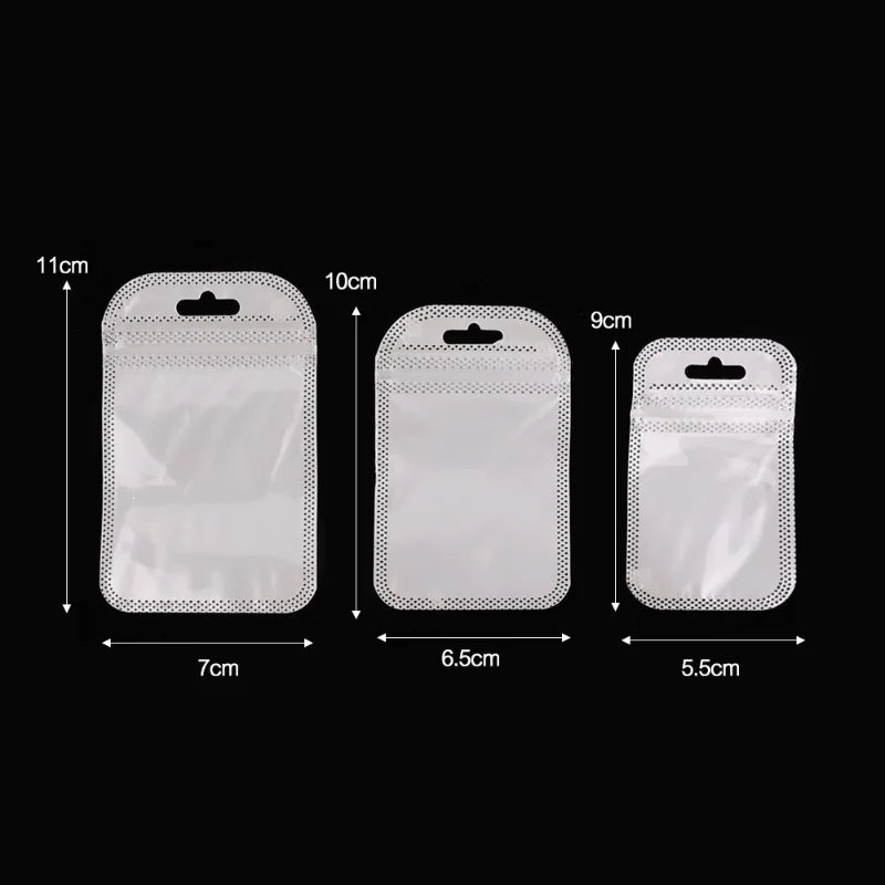 50pcs Thicken Self Sealing OPP Bag Transparent Plastic Storage Pouch with Hang Hole for DIY Jewelry Display Retail Packaging