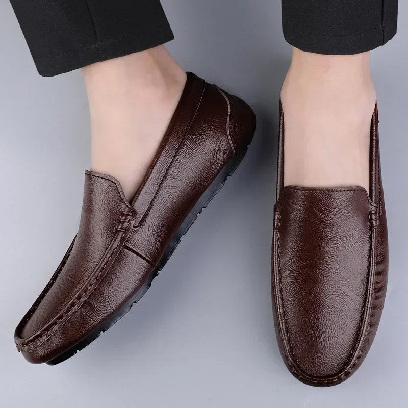 Genuine Leather Men Casual Shoes Lightweight Walking Shoes Breathable Dress Shoes Slip on Mens Loafers Driving Shoes Moccasins