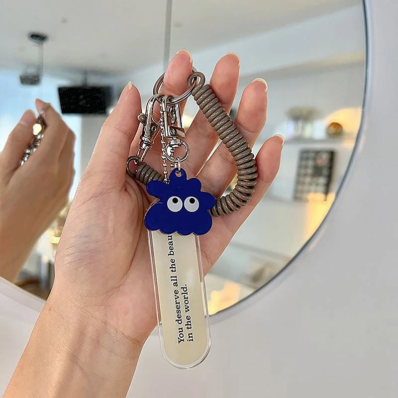 Cute Little Monster Acrylic Keychain Anti-Loss Spring Rope Pendant Fashion Bag Decoration Accessories Backpack Hanging Charms