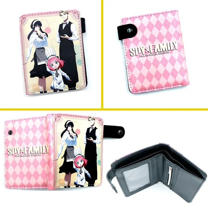 Anime SPY×FAMILY Loid Anya Forger Yor PU Short Folding Wallets Coin Purse with Interior Zipper Pocket