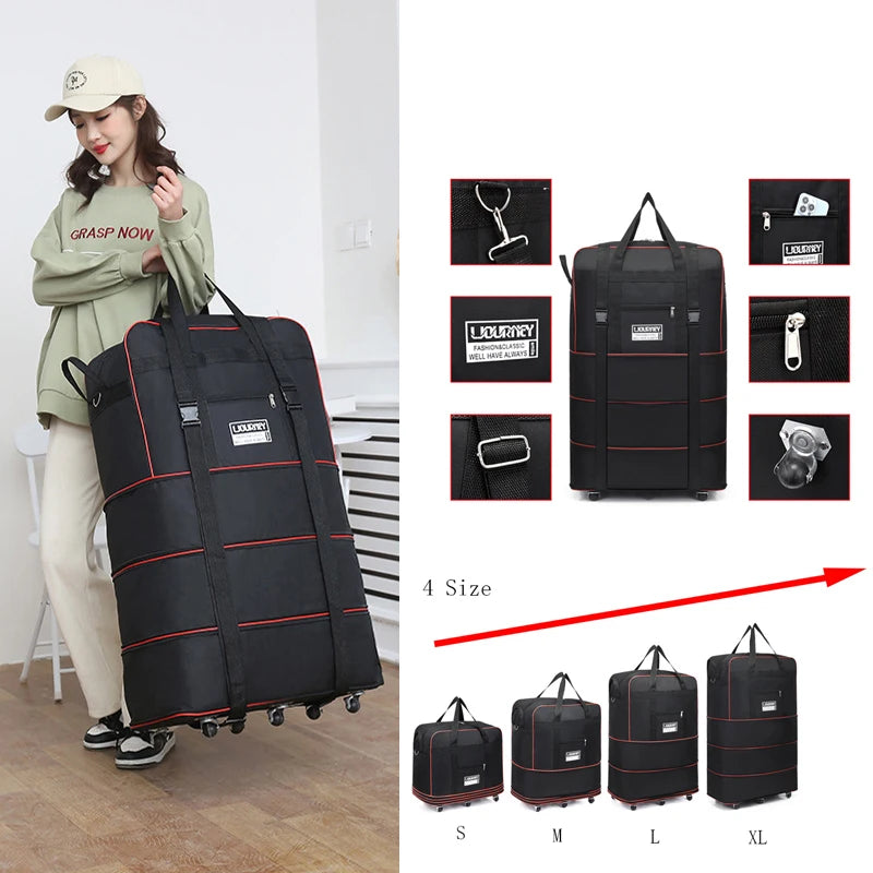 New Portable Luggage With Wheels Travel Rolling Suitcase Air Carrier Bag Unisex Expandable Folding Oxford Suitcase Bags