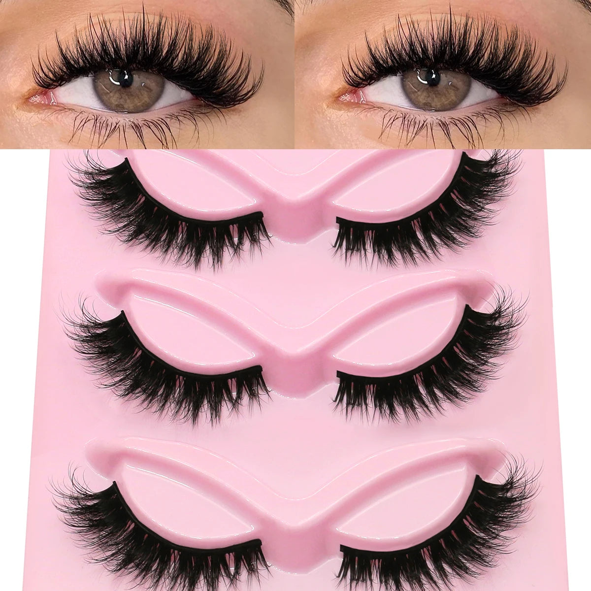 GROINNEYA Natural Fluffy Lashes 3D Faux Mink Lashes Natural False Eyelashes Soft Wispy Full Strip Lashes Extension Makeup