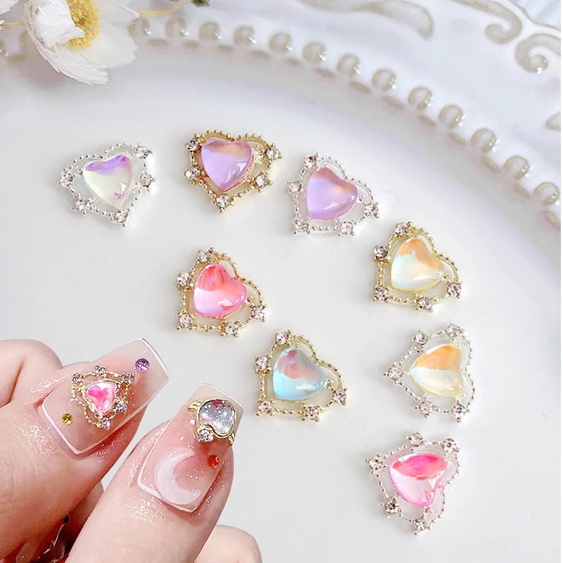 10Pcs Heart Nail Rhinestone 3D Decoration Aurora Gems Planet Butterfly Charms For Nail Art Alloy Accessories Jewelry Manicure