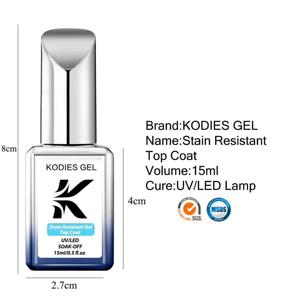 KODIES GEL Super Shine Top Coat UV Gel Nail Polish 15ML Stain/Oil Resitant Top Coat No Wipe Rubber Base for Manicure Nails Art