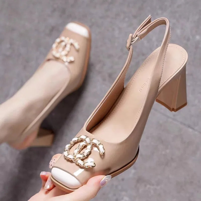 Women's Summer 2024 New Simple Buckle Designer Comfortable Anti-Slip High Heels Daily Shopping Outing Casual Women's Shoes