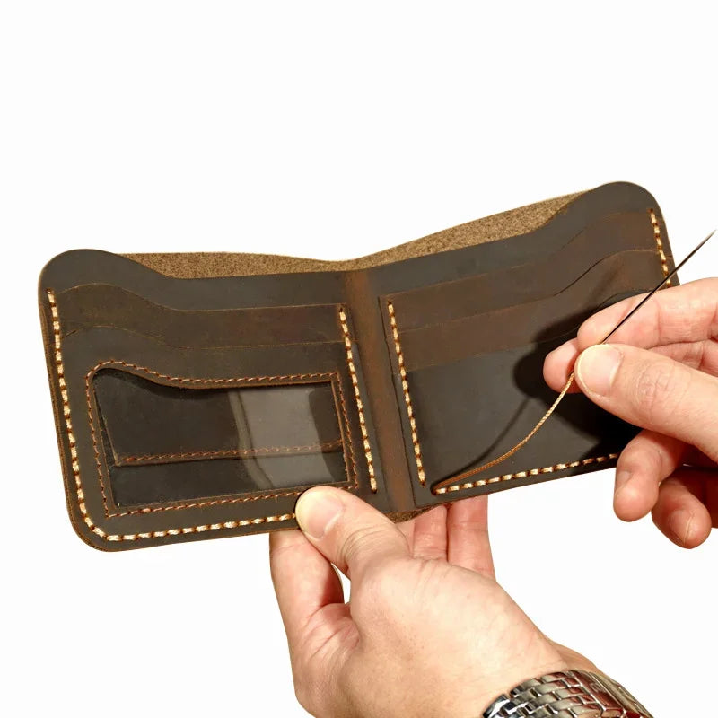 Fashion Genuine Leather Men's Wallet Retro Handmade Wallet for Men Durable Real Leather Purse for Men  Coin Purse Wallet