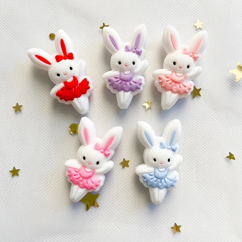 10Pcs Baby Silicone Beads Cartoon Animal Cute Rabbit Beads Food Grade Chewing Beads DIY Baby oral care pacifier chain toy