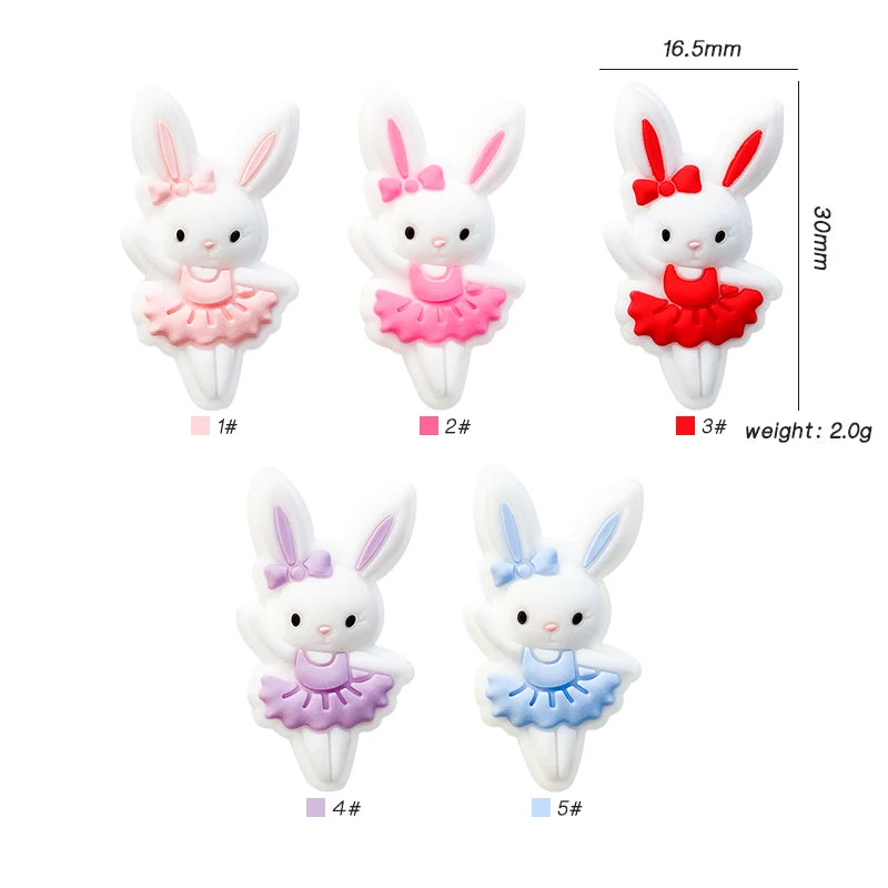 10Pcs Baby Silicone Beads Cartoon Animal Cute Rabbit Beads Food Grade Chewing Beads DIY Baby oral care pacifier chain toy