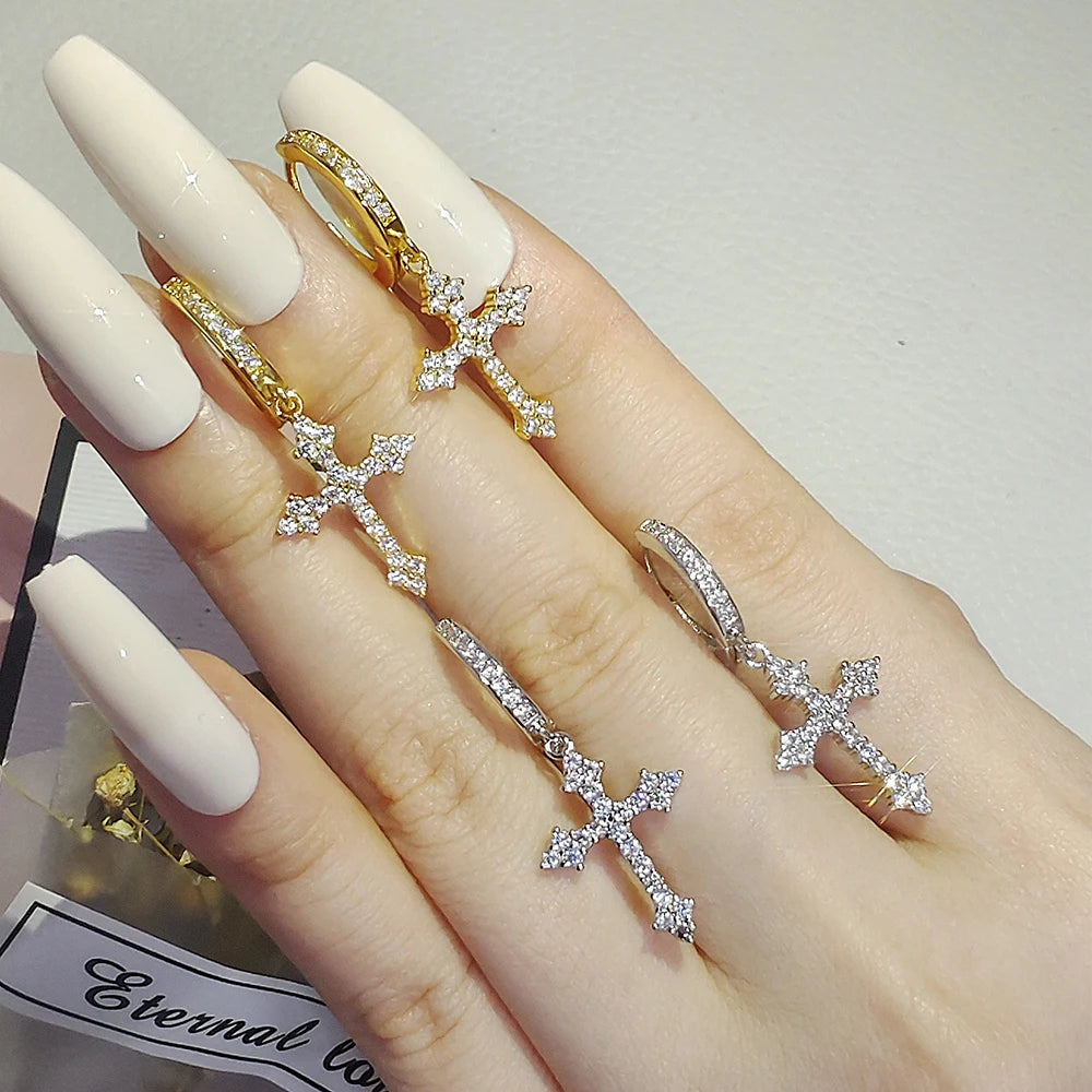 2024 New Arrival Trendy Gold Silver Color Cross Earrings for Women Party Gift Jewelry Wholesale E6876