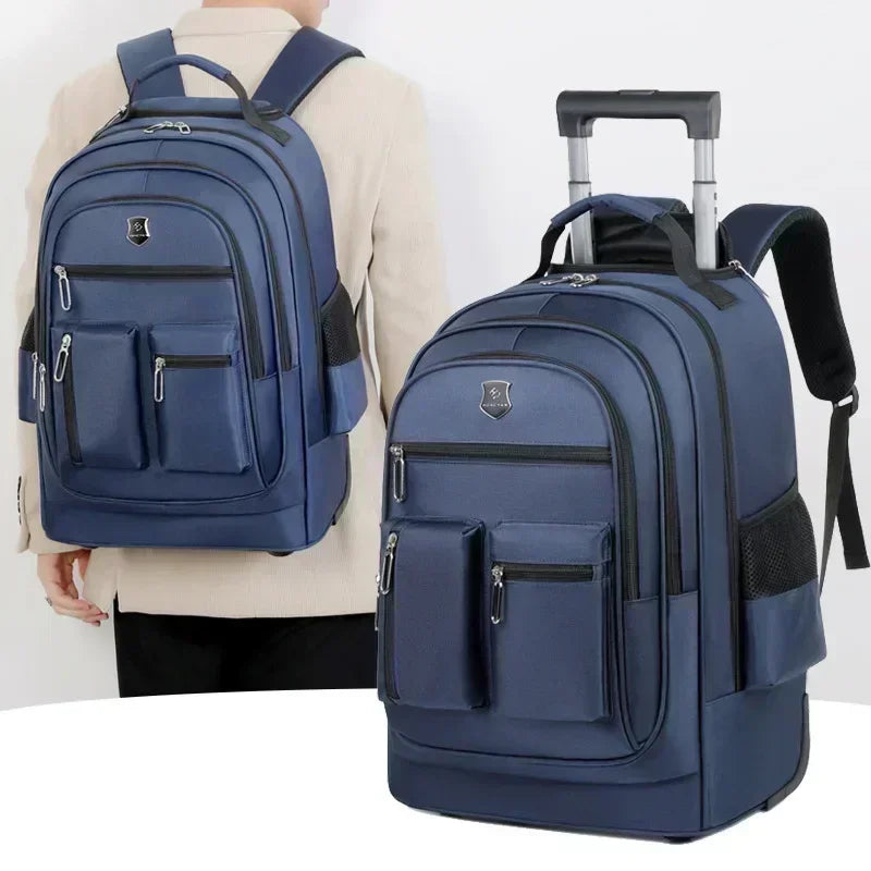 Men New Large Capacity Travel Backpack with Wheels Women Multi Layer Trolley Luggage Bag Pull Rod Rucksack Business Computer Bag