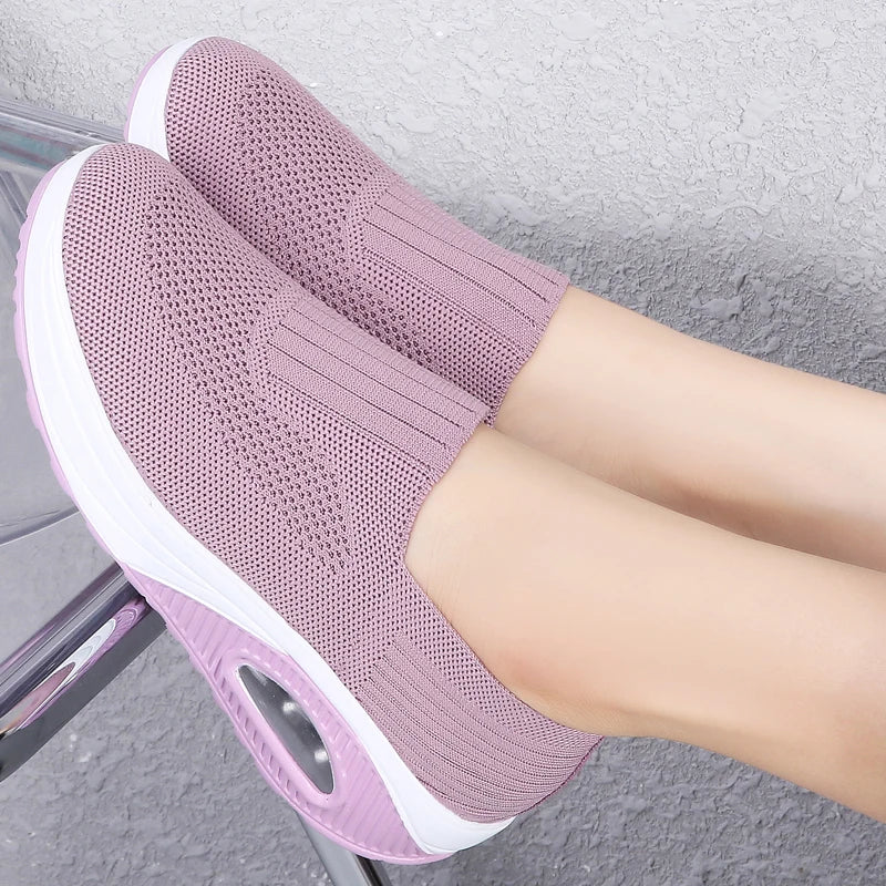 Summer Women Fashion Vulcanized Sneakers Platform Solid Color Flat Ladies Shoes Casual Breathable Wedges Ladies Walking Sneakers