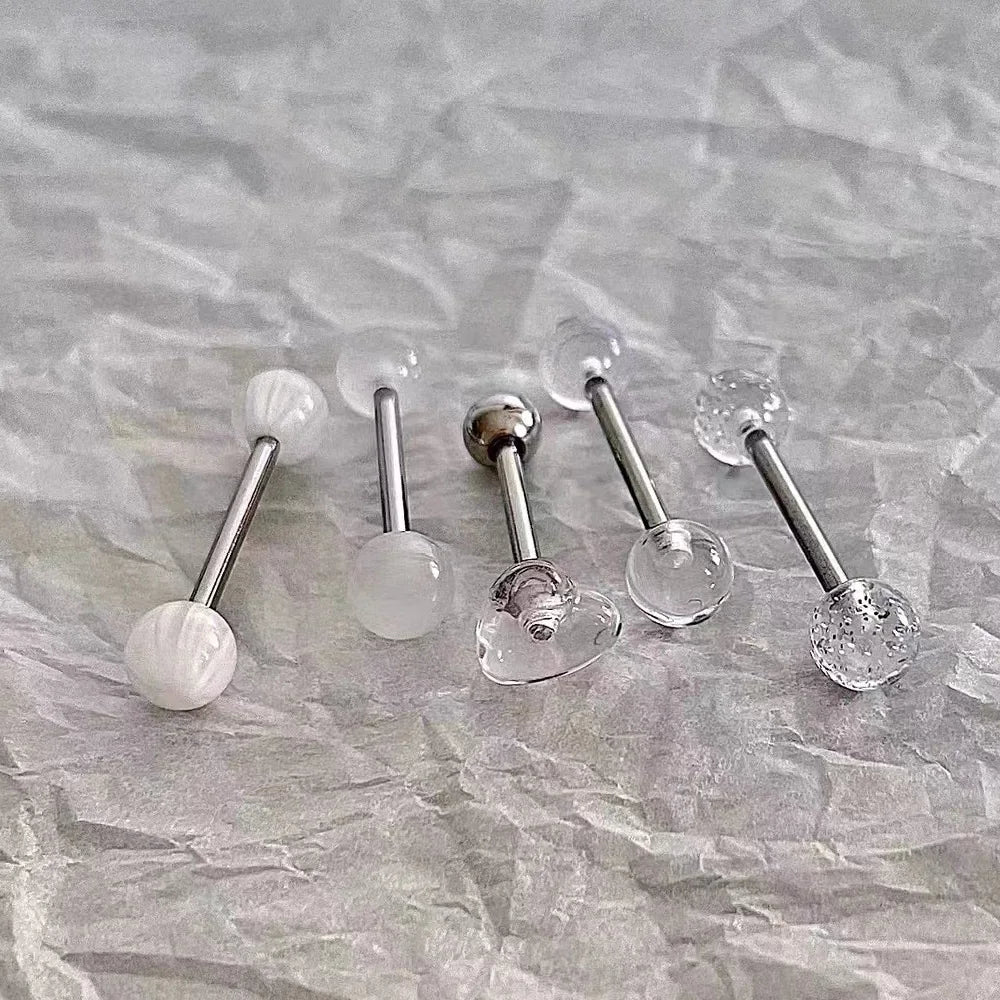 1 PCS/5 PCS Stainless Steel 14G Tongue Rings Barbell Glowe Tongue Barbell Jewelry For Women Piercing Tongue Piercing White