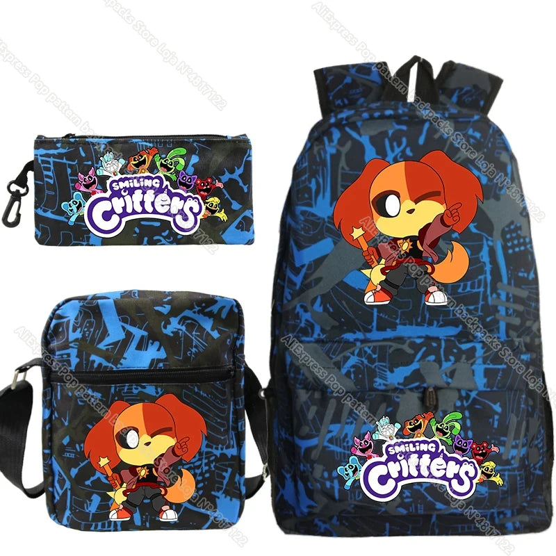 Smiling Critter Children Backpack Catnap 3Pcs School Bags For Boy Girls Anime Backpack Kids Waterproof Book SchoolBag Gift