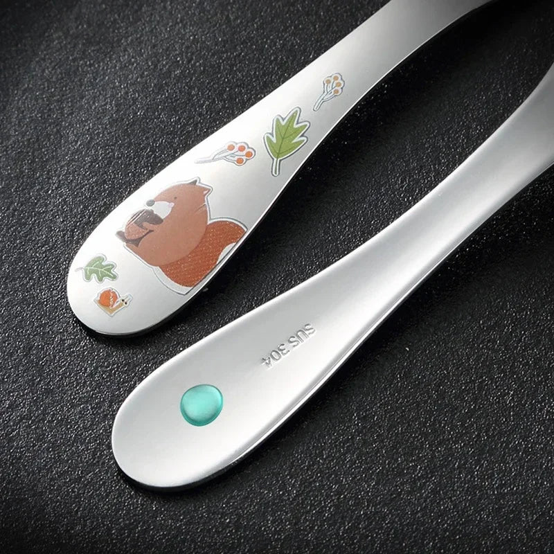 Tableware Set Food Training Spoon Dessert Spoon for Children Feeding Spoon Fork Baby Gadgets Children's Cutlery for Kids