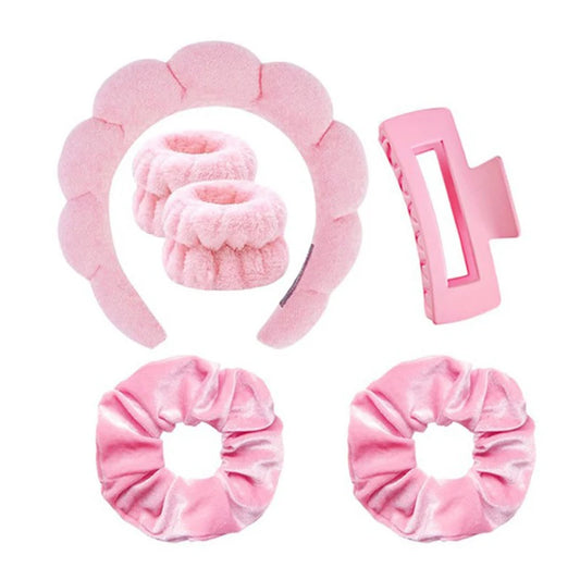 6Pcs  Spa Sponge Headbands for Washing Face Wristband Set Hair Claw Clips Hair Ties Hairband for Women Hair Accessories