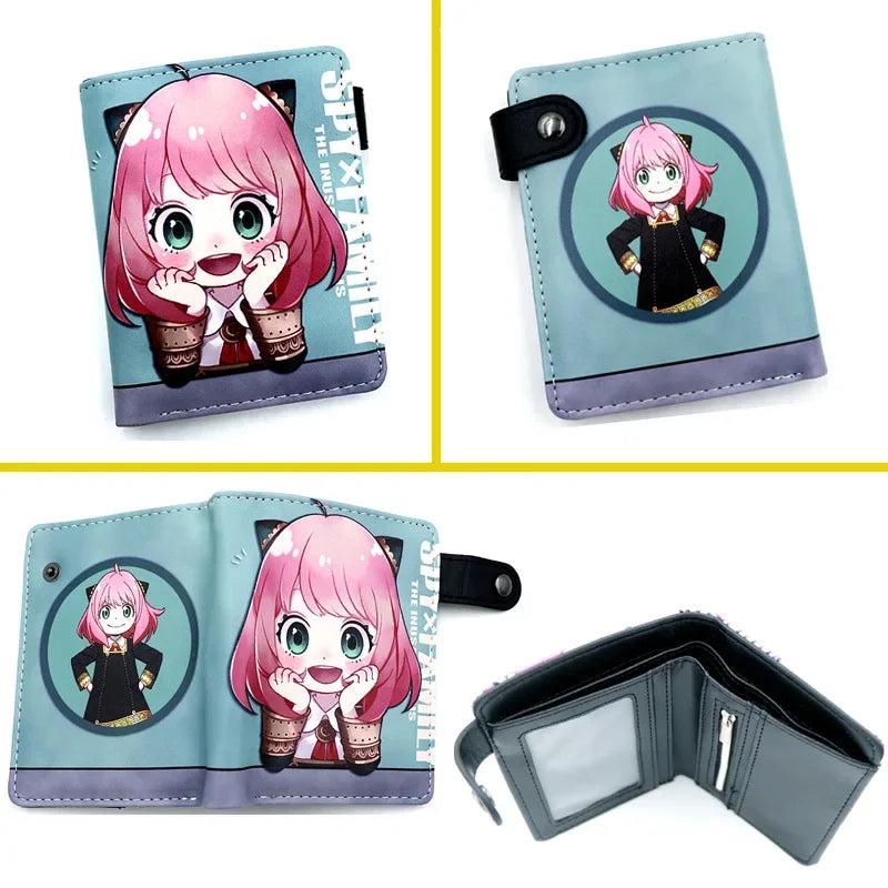 Anime SPY×FAMILY Loid Anya Forger Yor PU Short Folding Wallets Coin Purse with Interior Zipper Pocket