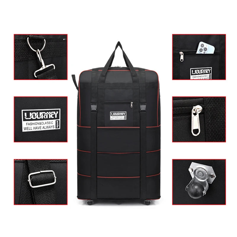 New Portable Luggage With Wheels Travel Rolling Suitcase Air Carrier Bag Unisex Expandable Folding Oxford Suitcase Bags