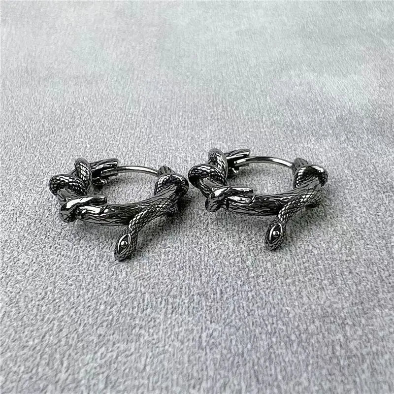 Vintage Snake Tangled Plant Vines Earrings Gothic Black Mamba Viper Hypoallergenic Earrings Men\'s Biker Rock Rap Jewelry Gift