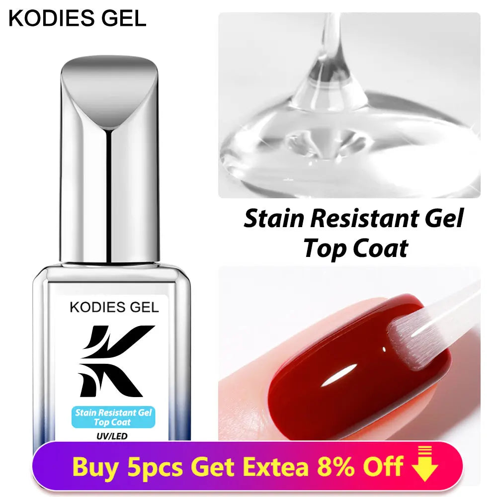 KODIES GEL Super Shine Top Coat UV Gel Nail Polish 15ML Stain/Oil Resitant Top Coat No Wipe Rubber Base for Manicure Nails Art