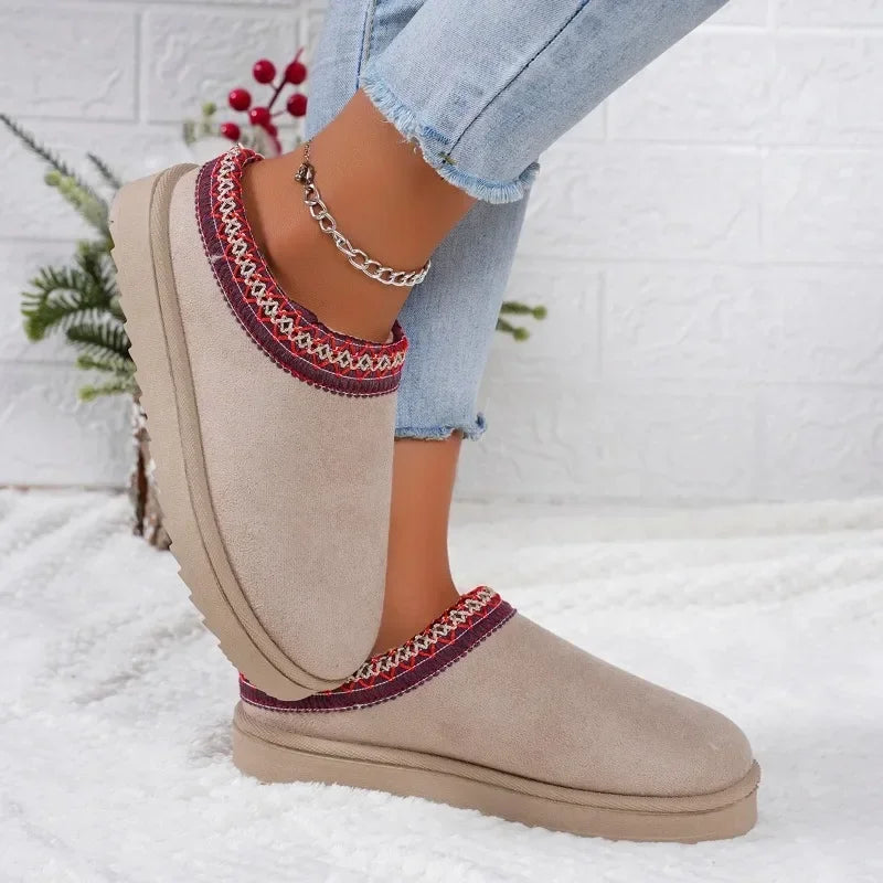 Women Warm Suede  Snow Boots Autumn Winter Woman Slip on Platform Boats Close Toe Hair Half Slipper Female Cotton Shoes