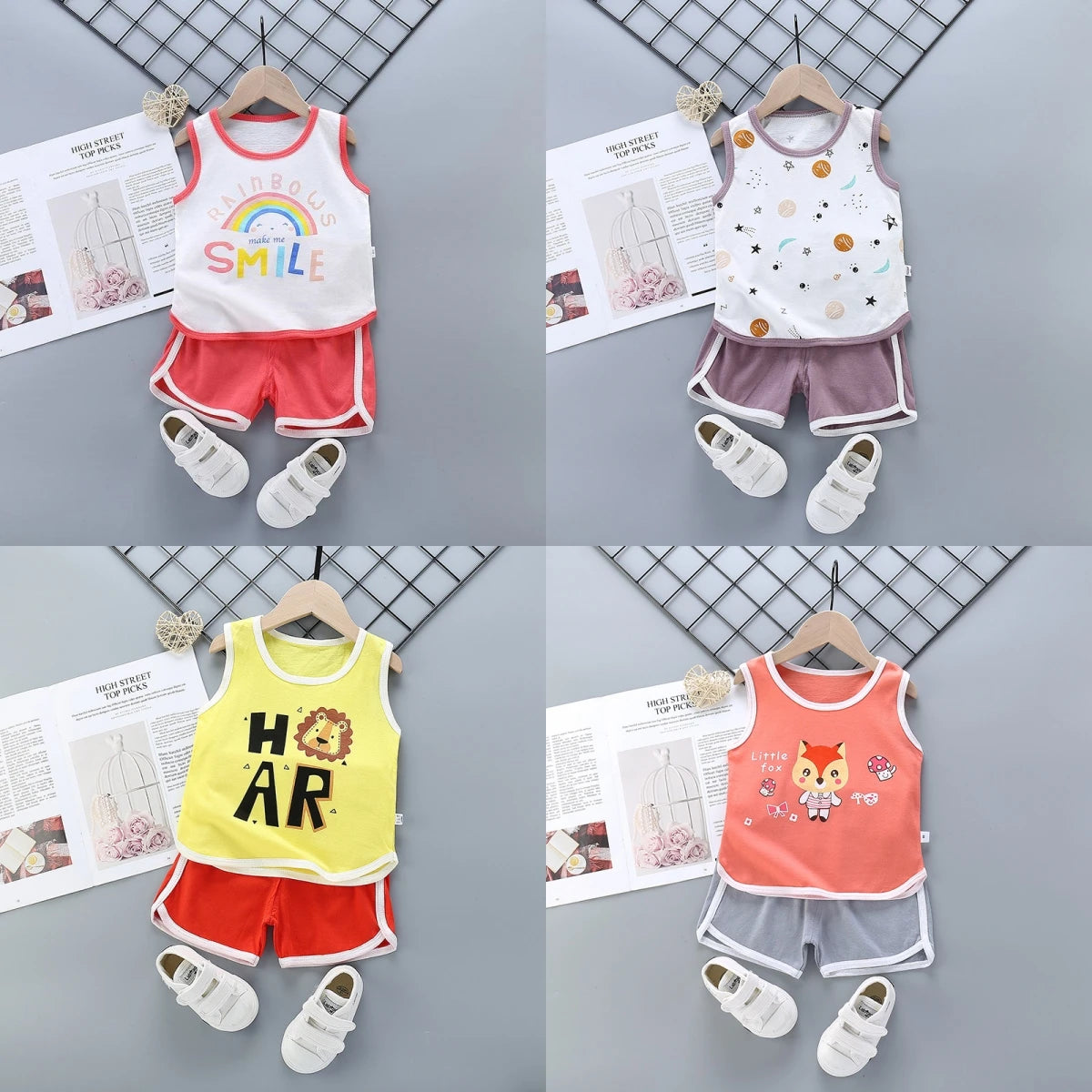 2024 New Summer Children Cotton Vest Suit Boys Girls Sleeveless Clothing Set Baby Casual Cute 2-Piece Suit Kids Clothes