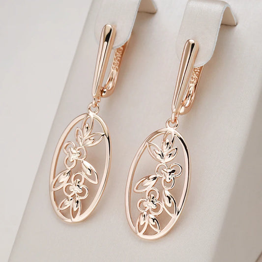 Kinel Unusual 585 Rose Gold Color Long Dangle Earrings Fashion Lucky Tree Earrings for Women Ethnic Bride Vintage Daily Jewelry