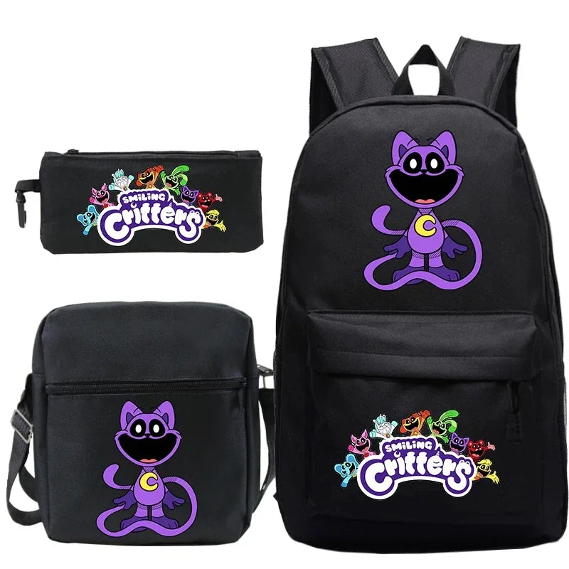 Smiling Critter Children Backpack Catnap 3Pcs School Bags For Boy Girls Anime Backpack Kids Waterproof Book SchoolBag Gift