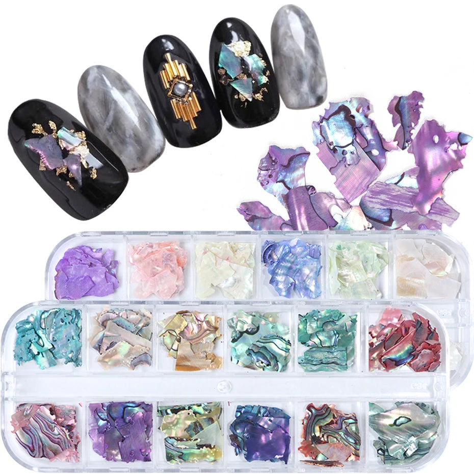 Abalone Shell Nails Stone Flakes Mermaid Gradient Fragment 3D Slices Flakes Japanese Nail Art Design Manicure Accessories LYBY