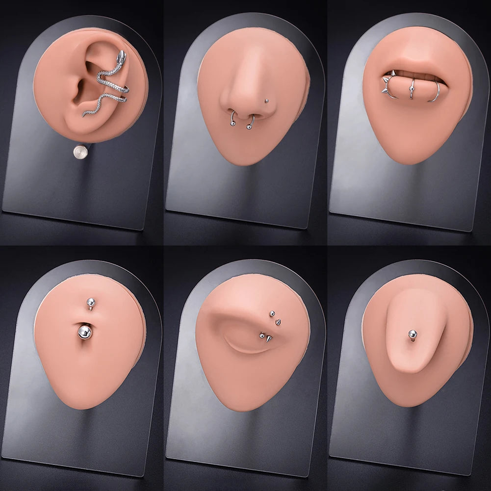 1pc Silicone Human Mouth Nose Ear Tongue Model Simulation Face Model with Display Stand Piercing Jewelry Display Teaching Tool