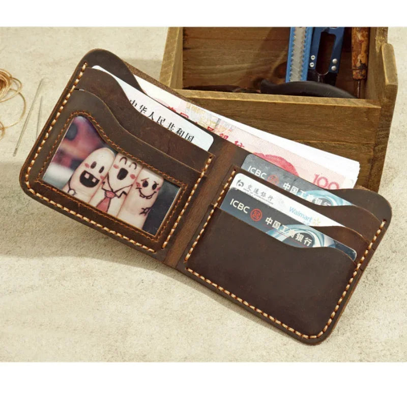 Fashion Genuine Leather Men's Wallet Retro Handmade Wallet for Men Durable Real Leather Purse for Men  Coin Purse Wallet