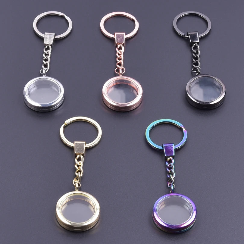 1Pc  Outer Size 25-40mm Round Glass Photo Locket Pendant Keychain Diy Coin Holder Floating Relicario подвеска Keyring  Jewelry