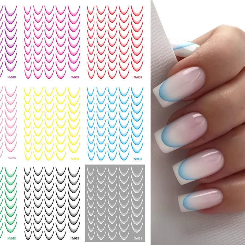 Gradient French Style Nail Stickers Art Designs Stickers Self-Adhesive Nail Tips Guides for DIY Decoration Stencil Tools