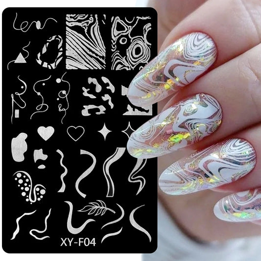 Geometry Line Marble Nail Stamping Plates Leopard Print Animal Template French Flower Nail Art Stencil Mold Stamp Printing Tools