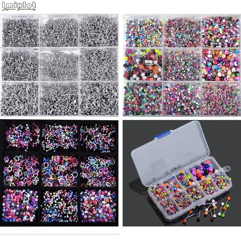 45/90pcs Mix Stainless Steel Nose Ear Belly Lip Tongue Ring Captive Bead Eyebrow Bar Piercings Body Jewelry Lot Bulk