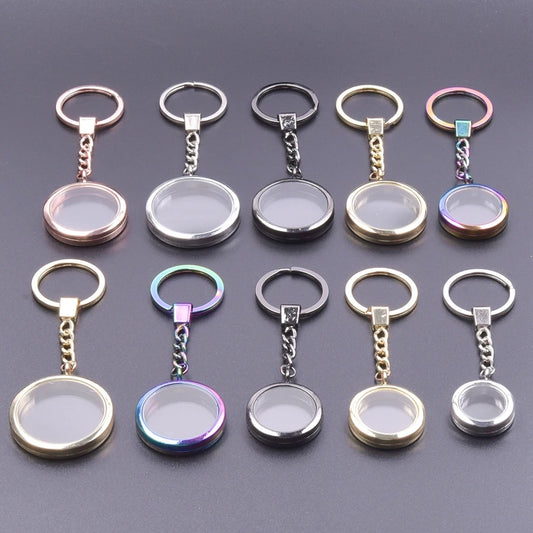 1Pc  Outer Size 25-40mm Round Glass Photo Locket Pendant Keychain Diy Coin Holder Floating Relicario подвеска Keyring  Jewelry