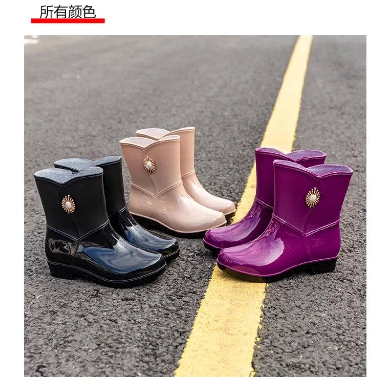 Fashion， Rain Boots Women's Four Seasons NonSlip Waterproof Rain Boots Adult Rubber Shoes CottonPadded MidCalf Casual Rain Shoes