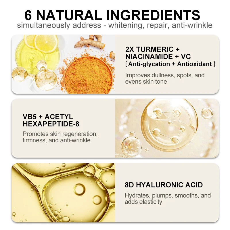 AUQUEST Vitamin C Face Serum Whitening Dark Spot Remover Hyaluronic Acid Collagen Turmeric Serum Brightening Facial Skin Care