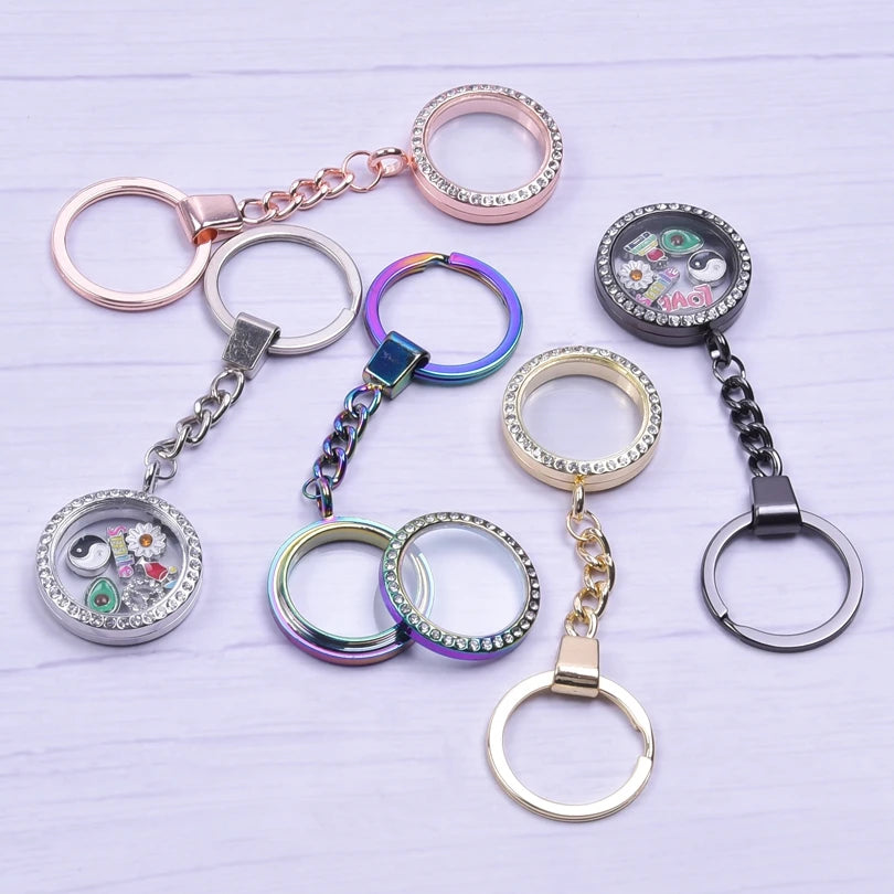 1Pc  Outer Size 25-40mm Round Glass Photo Locket Pendant Keychain Diy Coin Holder Floating Relicario подвеска Keyring  Jewelry