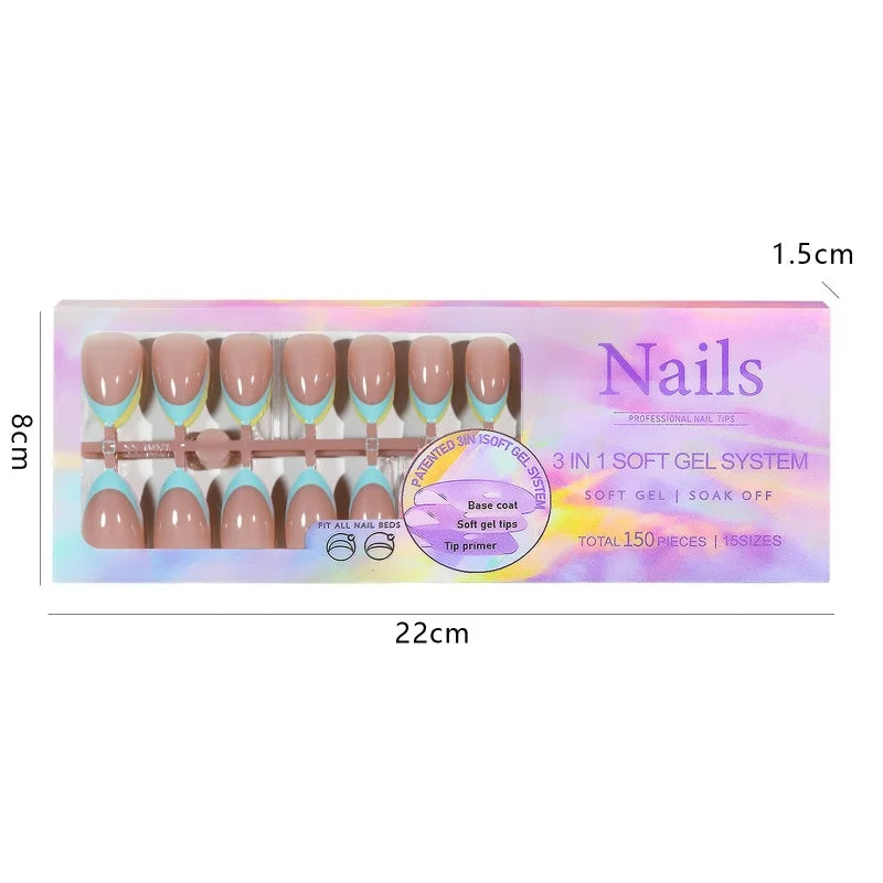 150pcs Multi-size False Nail Press On Acrylic Nails Almond French Wearing Armor Removable Convenient 6 Colors Fake Nail