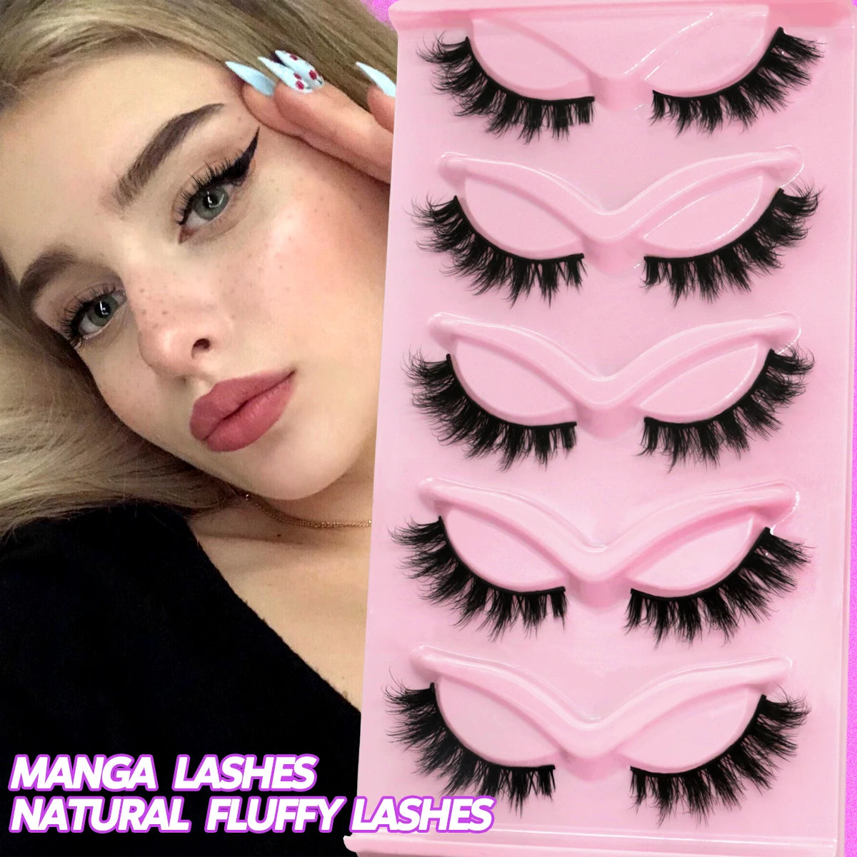 GROINNEYA Natural Fluffy Lashes 3D Faux Mink Lashes Natural False Eyelashes Soft Wispy Full Strip Lashes Extension Makeup