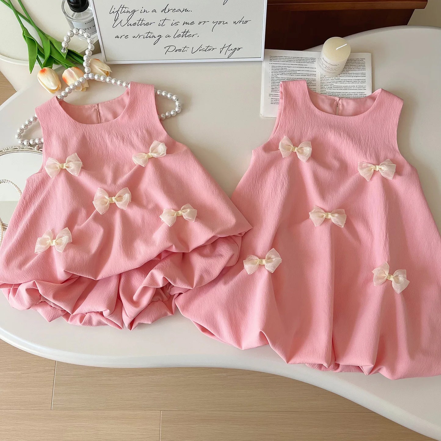 Humor Bear Summer New Sweet Girls Bow Decorative Sleeveless Vest Fluffy Pod Dress Children's Clothing