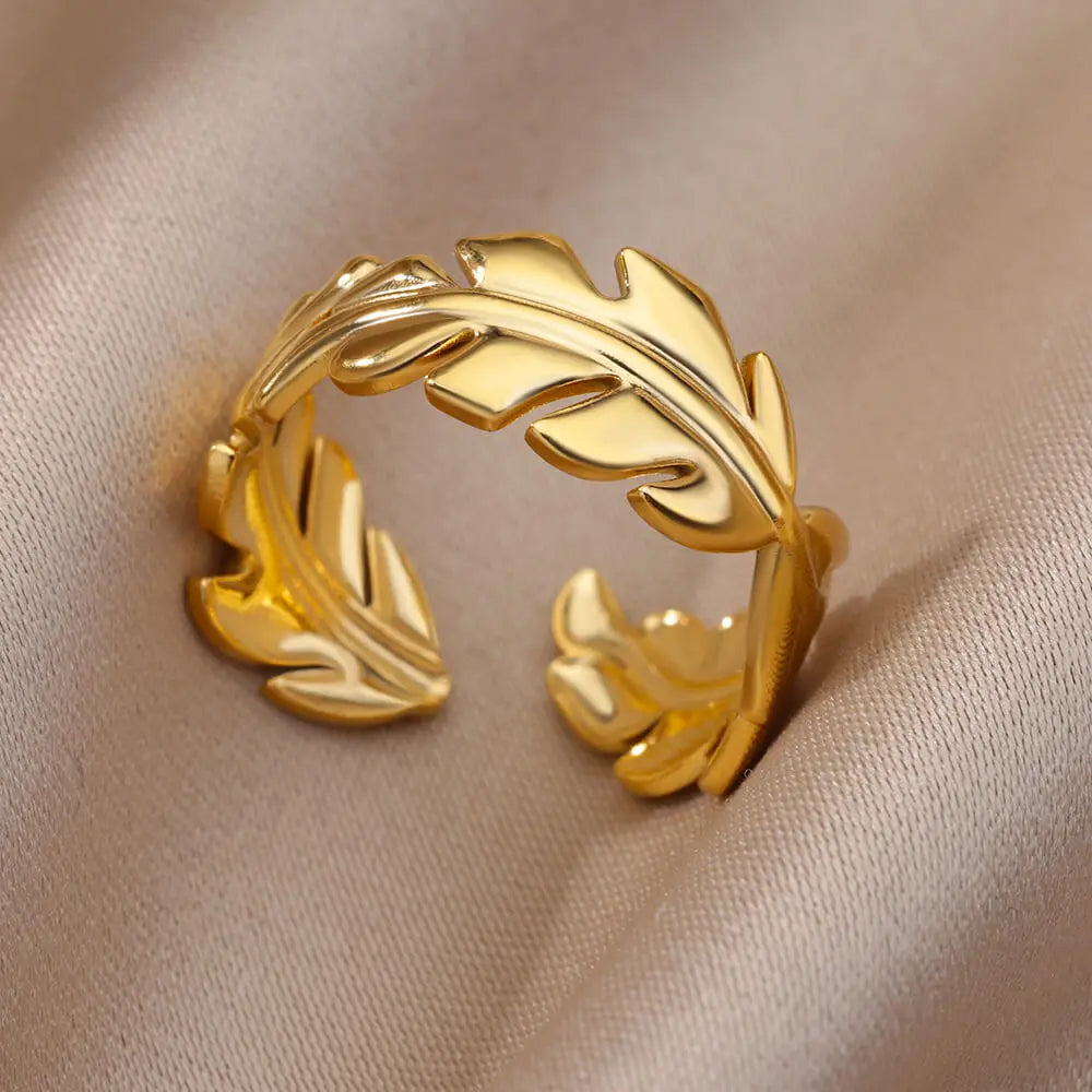 Exquisite Stainless Steel Tree Branch Leaves Rings For Women Men Open Gold Color Leaf Ring Wedding Aesthetic Jewelry Party Gift