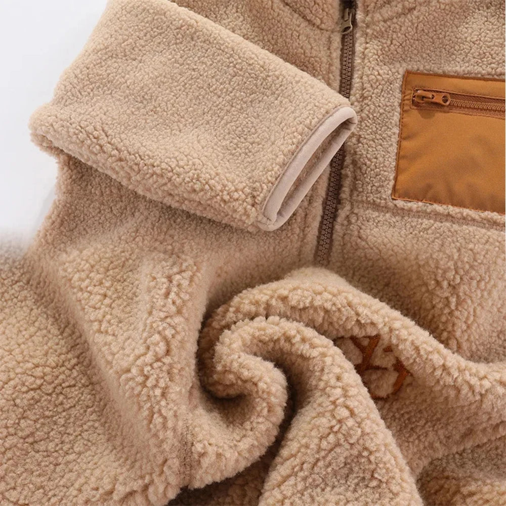 2024 Autumn/Winter New Thickened Cotton Coat Lamb Fleece Warm Hooded Color Block Coat 2-7 Year Old Outdoor Childrens Coat