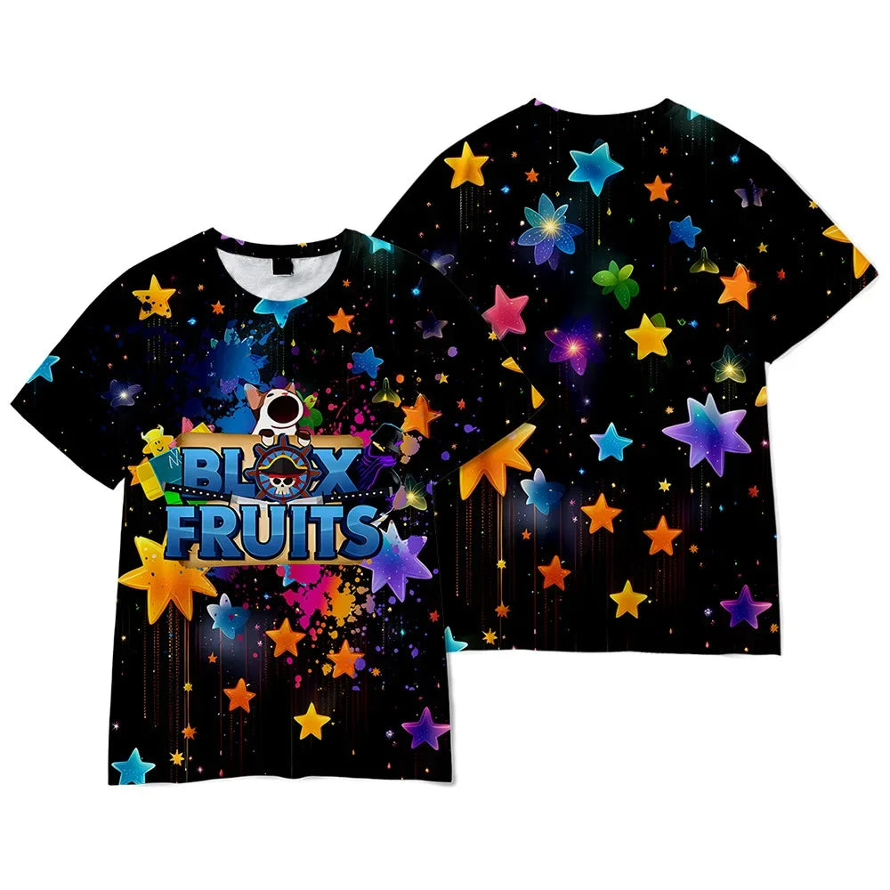 Blox Fruits Short Sleeve T-shirt Children's Wear Print Kawaii Cartoon Birthday Gift For Girls Kids Boys Children's Clothing