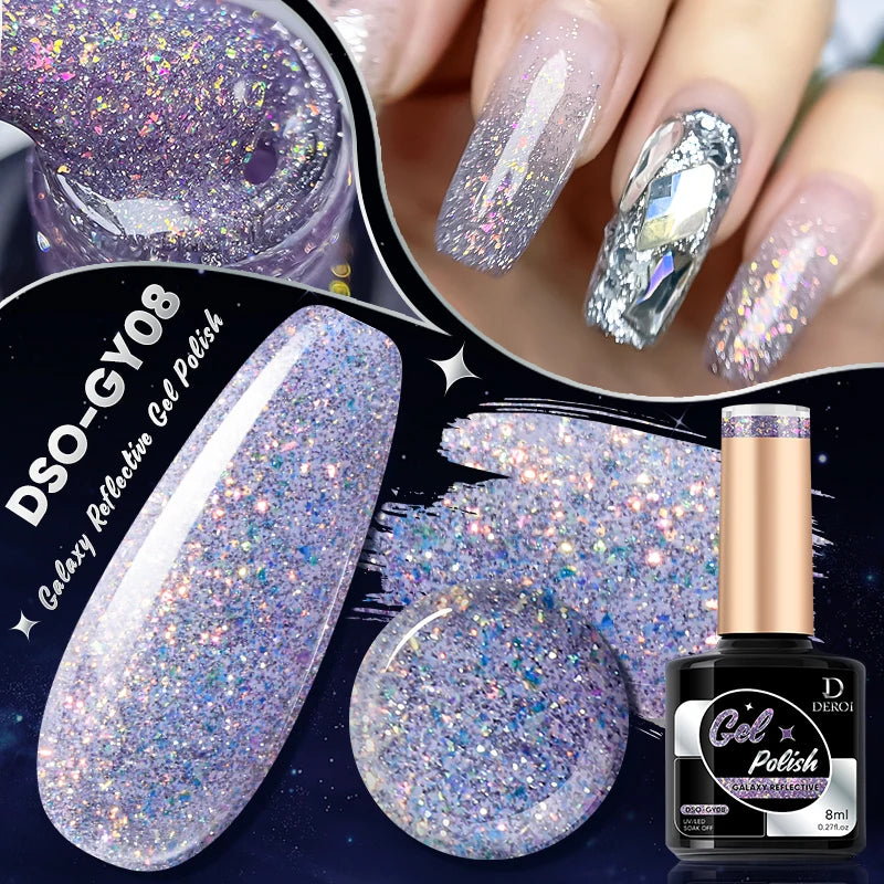 DEROI 8ml Galaxy Reflective Nail Gel Polish UV/LED Varnishes Gel Glitter Vernis Semi Permanent for Manicure Lacquer Nail Art